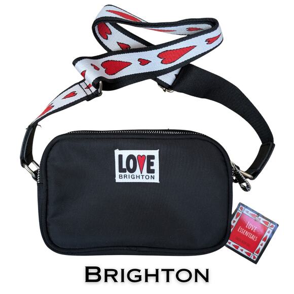 Brighton Crossbody Bag Black White Red Heart Strap Love Essentials Double Zip - Picture 1 of 11